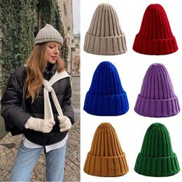 Beanie/Skull Caps Winter Knitted Hat For Women Acrylic Beanie Unisex Elastic Warm Hip Hop Cap Soft Baggy Bonnet Wholesale YQ231108