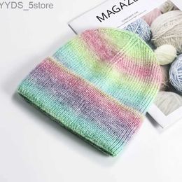 Beanie/Skull Caps The new colorful beret color gradient fisherman hat knitted wool cap fashion warm pullover hat YQ231108