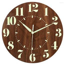 Wall Clocks 1 Piece 12 Inch Silent Non-Ticking Battery Operated Clock Wood Color Fibreboard Lighted Decoration For Bedroom