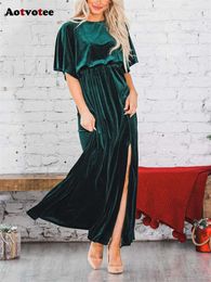 Pleuche Midi for Women New Fashion Vintage High Waisted Black Dress Elegant Casual O Neck Evening Dresses