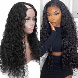 Water Wave V Part Wig Human Hair Brazilian 30 Inch Curly vPart Wigs For Women 130% Density Middle Part Remy Easy Instal