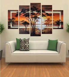 handpainted oil The trees African sunrise Landscape oil painting on canvas wall art 5 piece set FZ00198502924449831