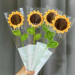 Decorative Flowers Sunflower Knitted Flower Smile Crochet Hand Woven Bouquet Wedding Party Decoration Homemade Teacher's Day Gift