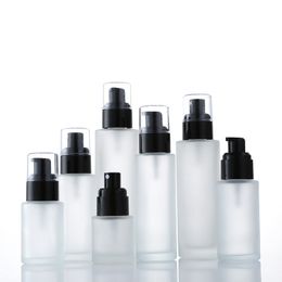 100pcs Spray Lotion Pump Glass Emulsion Bottle Black White Plastic Cap Cosmetic Containers Bottles 20ml 30ml 40ml 50ml 60ml 80ml