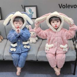 Clothing Sets Autumn Winter Baby Girls Clothing Sets Cute Ears Plush Coat + Pants 2Pcs Outfits Kids Pyjamas Suit 2 4 5 Years
