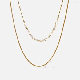 Chains Natural Pearls Necklace For Women Stainless Steel 18 K Gold Plated Temperament Double Layered Clavicle Chain Chokers