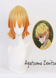 Party Masks Agatsuma Zenitsu Wig Kimetsu No Yaiba Yellow Synthetic Heat Resistant Hair Cosplay Orange8692958