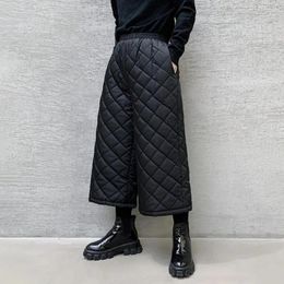 Men's Pants Mens Autumn Winter Dark Style Diamond-Shaped Plaid Wide-Leg Thickened Casual Loose Solid Colour Eight-Point For Men