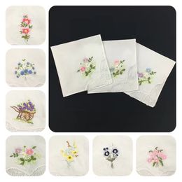 Embroidery Flower Handkerchief White Lace Thin Handkerchiefs Cotton Towel Woman Wedding Gift Party Decoration Cloth Napkin C455