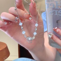 Link Bracelets 2023 Chinese Zircon Lock Opal Stone Bracelet For Women Girl Simple Ins Style Hand Ornament Vintage Jewellery Wholesale
