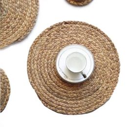 Table Mats & Pads 1PC Round Bamboo Placemats Handmade Pastoral Cup Kitchen Decoration Accessories Insulation Tea