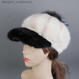 Stingy Brim Hats Mink Fur Baseball Hat for Women Girl Winter Warm Thick Plush Peaked Fur Duck Tongue Female Ball Visors Stylish Luxury Mink CL231109
