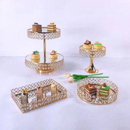 Bakeware Tools 4-7pcs Gold Mirror Cupcake Stand Crystal Metal Creative Home Large Fruit Plate Basket Set Cake Tool