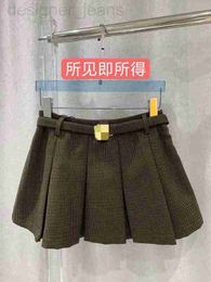 Skirts designer 2023 Autumn/Winter New Gold Button Letter Belt Girls' Fashionable American Pleated Plaid Skirt RX5G