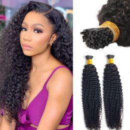 Curly I Tip Hair Extensions, Pre Bonded 100% Keratin Stick Kinky Curly Microlink Beads Hair Extension for Black Women 100g