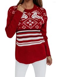 Women's Sweaters Xmas Christmas Classic Snowflake Stripes Print Long Sleeve Round Neck Pullover Knit Tops