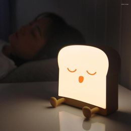 Night Lights Toast Bread LED Sensor USB Rechargeable Mobile Phone Holder Cartoon Silicone Bedroom Desktop Decor Lamp Gifts