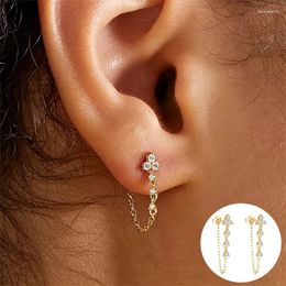 Dangle Earrings 925 Sterling Silver Zircon Geometric Earring For Women Girl Fashion Chain Tassel Design Jewelry Party Gift Drop