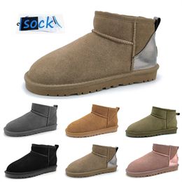 Classic Women Snow Boots Mini Platform Boot Mens Womens Chesut Sand Black Teal Pink Slip-on Suede Winter Keep Warm Booties Fur Sheep Skin Shoes Ankle Bootes