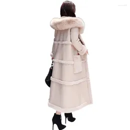 Women's Trench Coats Leather Jacket Women Jackets Winter Fashion Hooded Thick Long Coat Plus Velvet Cotton Loose Thin Padded A230