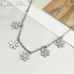 Chains Trendy Snow Flower Snowflake Charm Necklace For Women Stainless Steel Silver Colour Chain Christmas Gift Jewellery