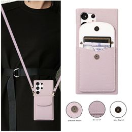 Crossbody Lychee Grain Envelope Vogue Phone Case for iPhone 14 13 12 11 Pro Max Samsung Galaxy S23 Ultra S22 Plus A54 5G Adjustable Lanyard Solid Leather Wallet Shell