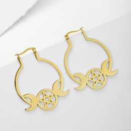 Hoop Earrings Dawapara Pentagram Triple Moon Goddess Big Wicca Pentacle Amulet Bohemian Women Jewelry