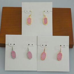 Dangle & Chandelier Hook Stone Real 18K Gold Plated Pink Color Druse Dangles Earrings Jewelries Letter Gift With free dust bag