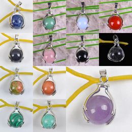 Pendant Necklaces Crystal/Opal/Rose Quartz/Sodalite/Tigereye/Sandstone/Turquoise/Green Malachite Round Jewellery For Woman Gift