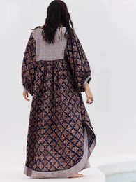 Casual Dresses Women Bohemian Maxi Dress Long Sleeve V Neck Boho Button Up High Waist Split A-Line Swing