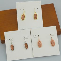 Dangle & Chandelier Hook Stone Real 18K Gold Plated Brown Color Druse Dangles Earrings Jewelries Letter Gift With free dust bag