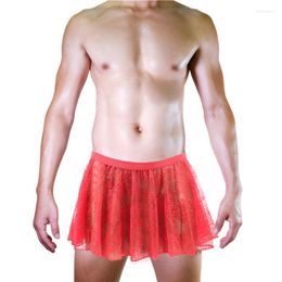 Underpants Men's Solid Colour Panties Sexy Day System Low Waist Lace Large Flat Corner Skirt Pseudo Girl Gay Style Full Transpar