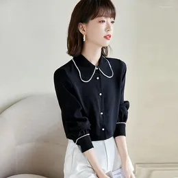 Women's Blouses Women Fashion Elegant Long Sleeve Button Black Shirt Tops Spring Autumn Office Lady Bussiness Casual Slim Work Blouse B1869