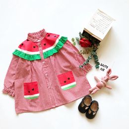 Girl Dresses Tonytaobaby Spring Girl's Dress Watermelon Long Sleeve Shirt Loose Baby Plaid Princess Girls