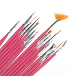 Pink 15Pcs Design DIY Acrylic Painting Tool UV Gel Pen Polish Nail Art Brush Set R566911469