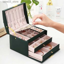 Jewelry Boxes 1pcs Multi Functional Three Layer Leather Drawer Style Jewelry Box Earrings Lock Jewelry Box Q231109