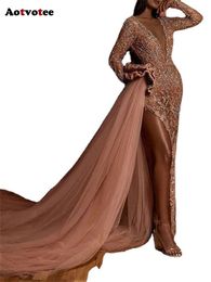 Patchwork for Women New Fashion Sequins V Neck Long Sleeve Maxi Dress Vintage Slim Split Evening Dresses