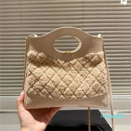 2023 Wool Women Designer Bag Gold Metal Hardware Chain Leather Strap Lady Tote Cross Body Shoulder Handbag Medium Luxury Purse 24x21cm G2311106PE-9