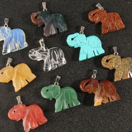 Charms Turquoise Opal Aventurine Elephant Shape Natural Stone Pendants For Necklaces Making Wholesale All Mixed Material