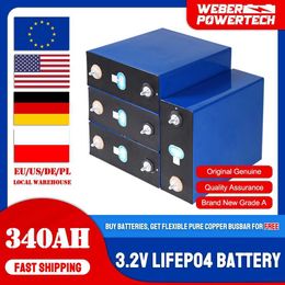 3.2V 340Ah LiFePO4 Battery Cells 6000 Cycles 2/4/8/16/32/48/64PCS Replacement Lithium Batterie for RV Home Solar Storage System