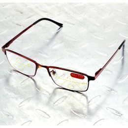 Sunglasses Red Colour Rectangle Full-rim Frame Spring Temple Anti-blu Lens Women Progressive Multifocal Reading Glasses Add 75 To 400