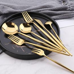 Dinnerware Sets High Quality Gold Cutlery Set Stainless Steel Portable Mirror Polishing Steak Fork Spoon Knife Chopstick 1pc