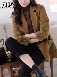 Women's Wool Blends JXMYY Fashion Camel Suit Wool Coat For Women Autumn And Winter Elegant Temperament Long Sleeve Woollen Coat Short 231109