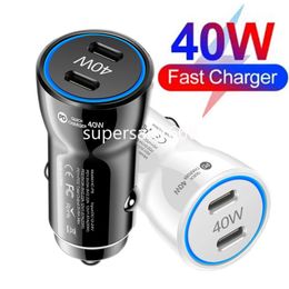 Fast Quick Charging 40W Dual USB C PD Car Charger Auto Power Adapters For Ipad Iphone 13 14 15 Pro Max Samsung Tablet PC S1 With Retail Box
