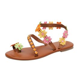 Slippers Women Slipper 2023 Plus Size Bohemian Ethnic Style Flat Shoes Casual Floral Rhinestone Sandals Beach Mar26