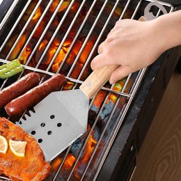 Steak Pizza Spatula With Wood Handle Beer Opener Grill Cooking Utensil Stainless Steel Barbecue Scraper for Pancake Griddle Kitchen Tool Q701