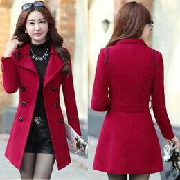 Women's Wool Blends Spring Autumn Trench Coats Women Slim Double Breasted Ladies Overcoat Long Female Windbreakers Red Navy Camel Outerwear 231109