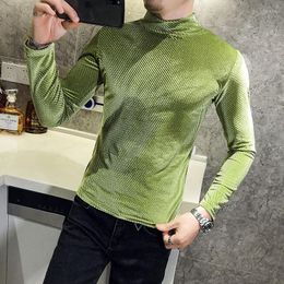 Men's T Shirts Vintage Men Long-sleeved T-shirt Corduroy Turtleneck Base Shirt Slim 2023 Autumn Black Camiseta Masculina