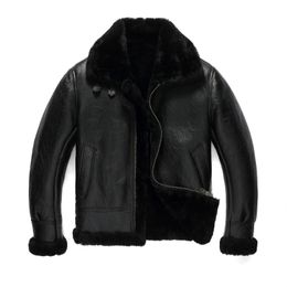 Men's Jackets 100Natural Shearling Fur in One Coat Men Brown Black Thick Winter Keep Warm Corium Sheepskin Flight 231108