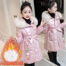 Down Coat Glossy Thick Warm Coats Winter Big Kids Hooded Fleece Warm Outerwear Cashmere Parka Snowsuit Jackets Girls Cotton Clothes 231108